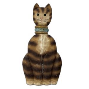 James Haddon 12” Hand Carved Wood Cat Folk Art Painted Great Condition! Signed